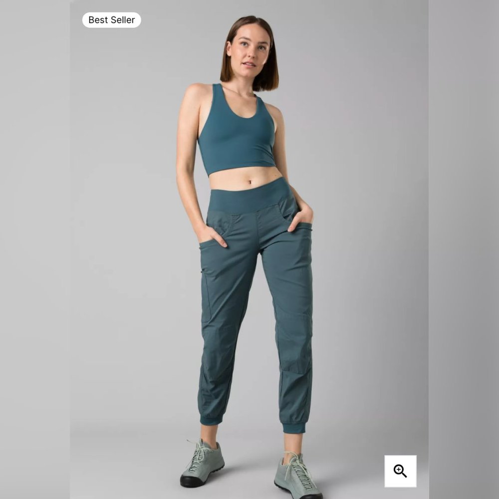 Prana Women's Teal Blue Mid Rise Kanab Joggers Pants With Pockets Size Medium